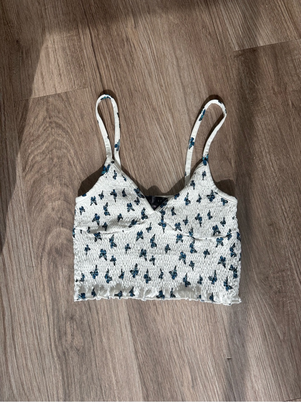 Faded Rose White Butterfly Smocked Bralette Tank Top Medium